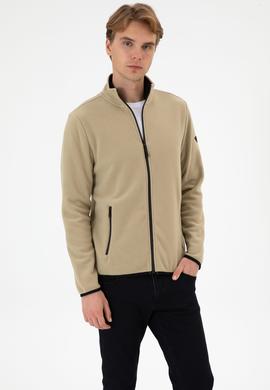 Erkek Regular Fit Açık Haki Polar Örme Hırka - 50313779071