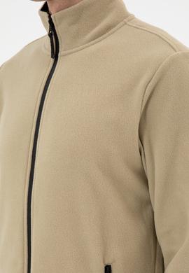 Erkek Regular Fit Açık Haki Polar Örme Hırka - 50313779071