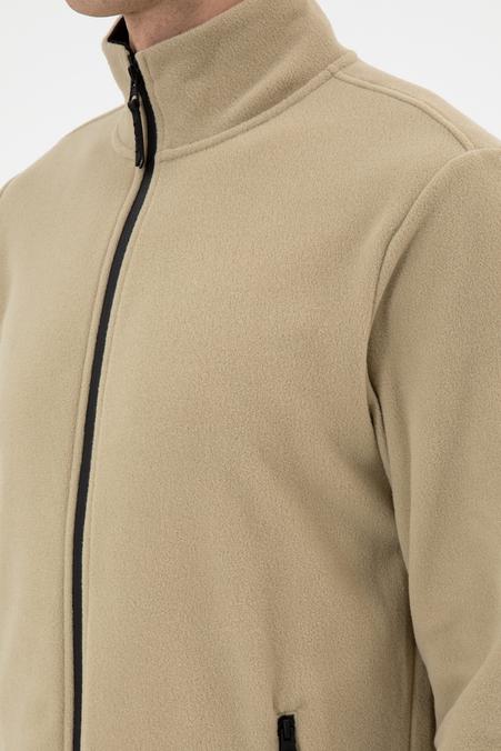 Erkek Regular Fit Açık Haki Polar Örme Hırka