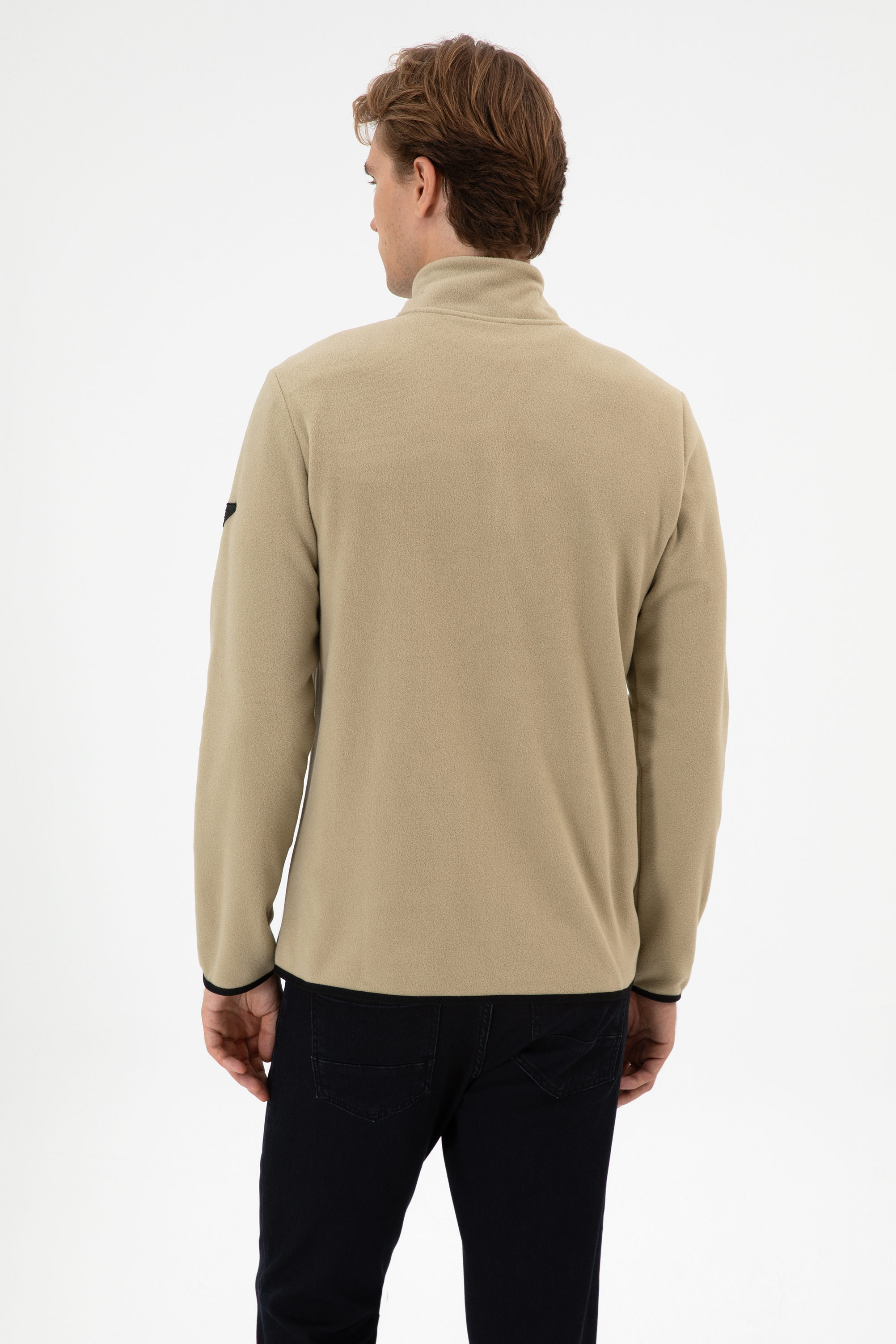 Erkek Regular Fit Açık Haki Polar Örme Hırka - Image 5