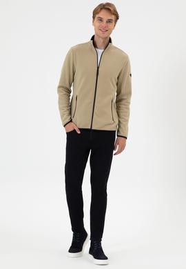 Erkek Regular Fit Açık Haki Polar Örme Hırka - 50313779071