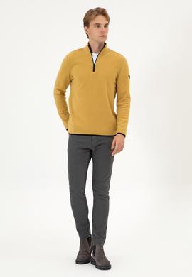 Erkek Regular Fit Hardal Polar Yarım Fermuarlı Basic Sweatshirt - 50313777121