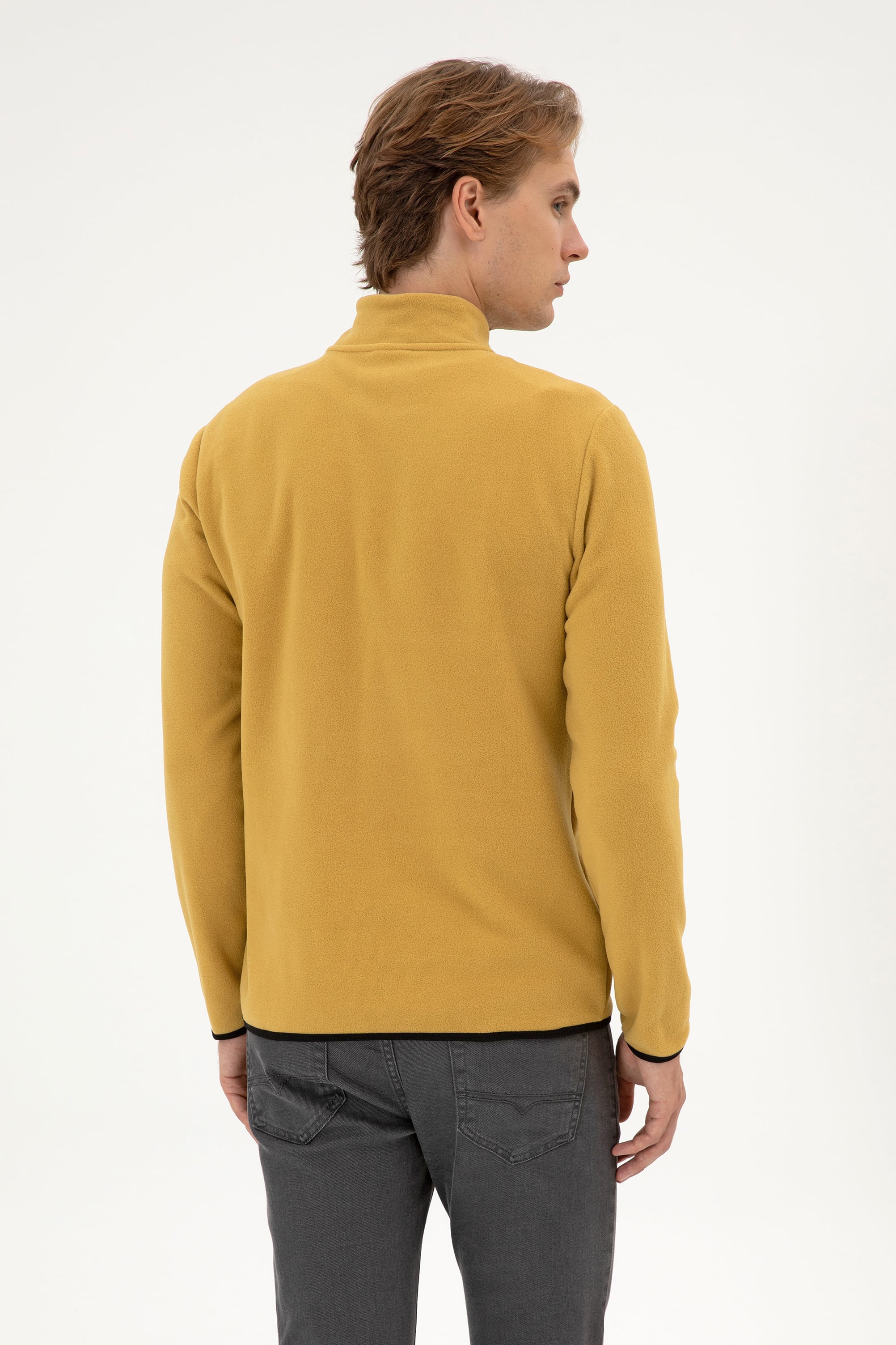 Erkek Regular Fit Hardal Polar Yarım Fermuarlı Basic Sweatshirt