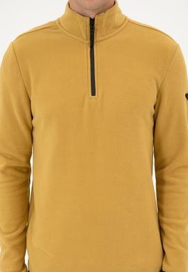 Erkek Regular Fit Hardal Polar Yarım Fermuarlı Basic Sweatshirt - 50313777121