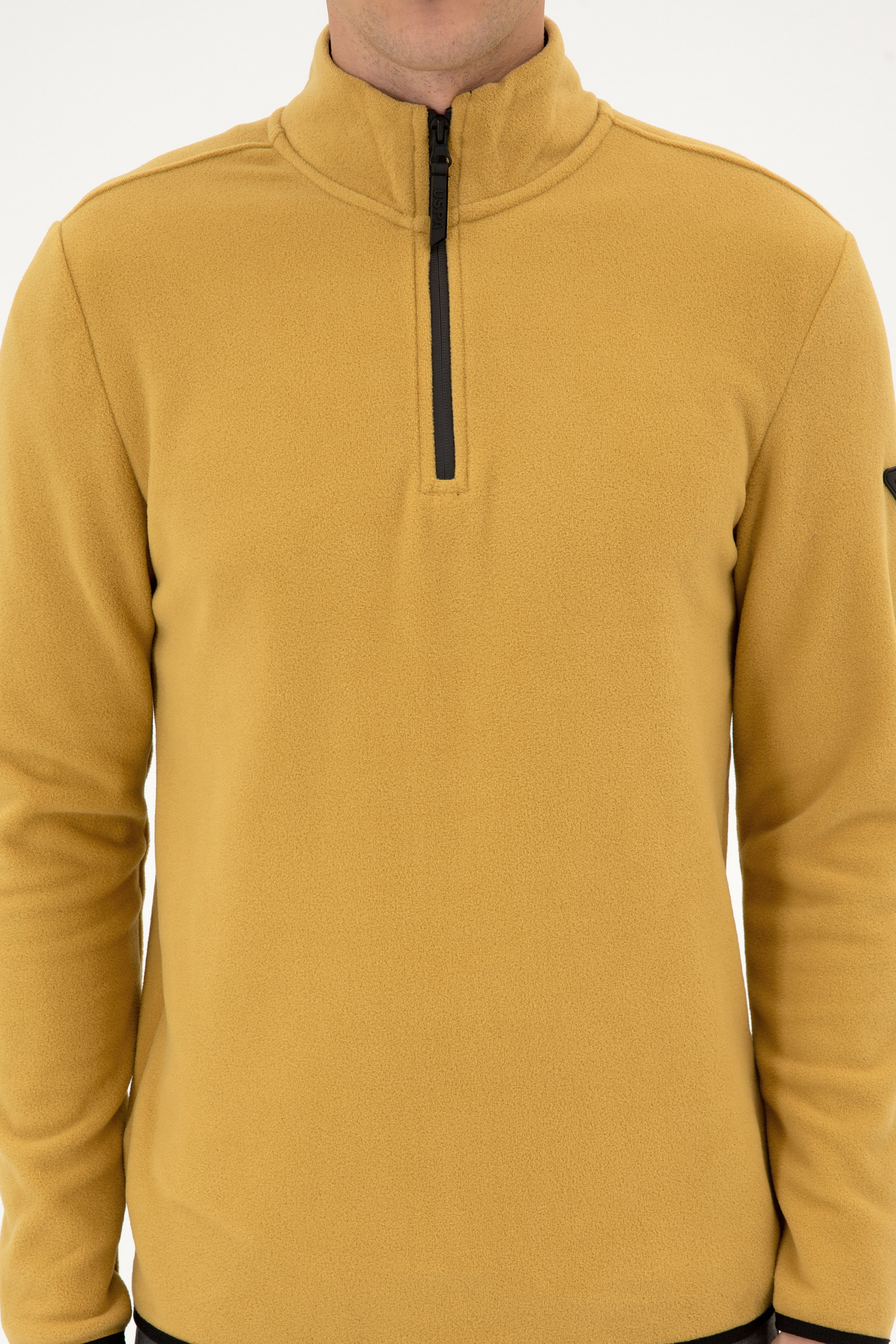 Erkek Regular Fit Hardal Polar Yarım Fermuarlı Basic Sweatshirt - Image 6