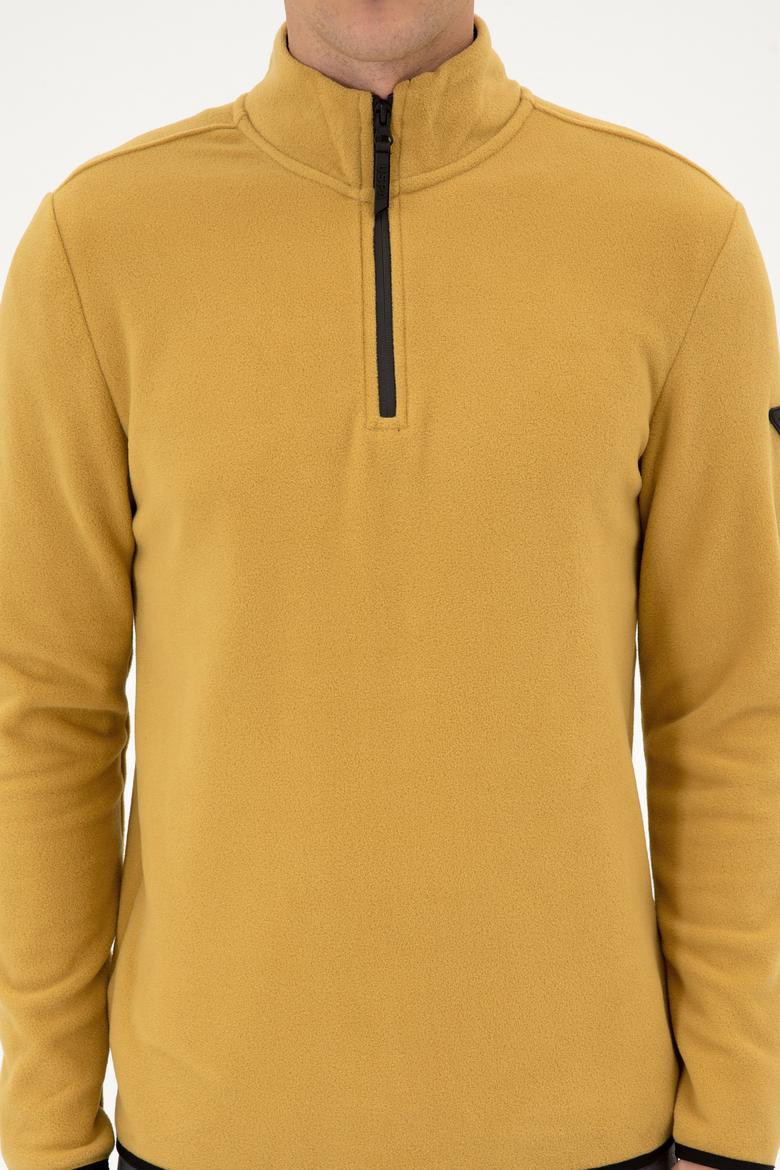 Erkek Regular Fit Hardal Polar Yarım Fermuarlı Basic Sweatshirt - 50313777121