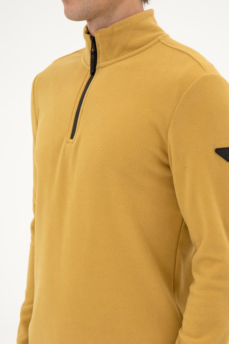 Erkek Regular Fit Hardal Polar Yarım Fermuarlı Basic Sweatshirt