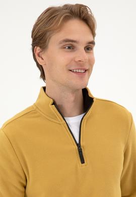 Erkek Regular Fit Hardal Polar Yarım Fermuarlı Basic Sweatshirt - 50313777121