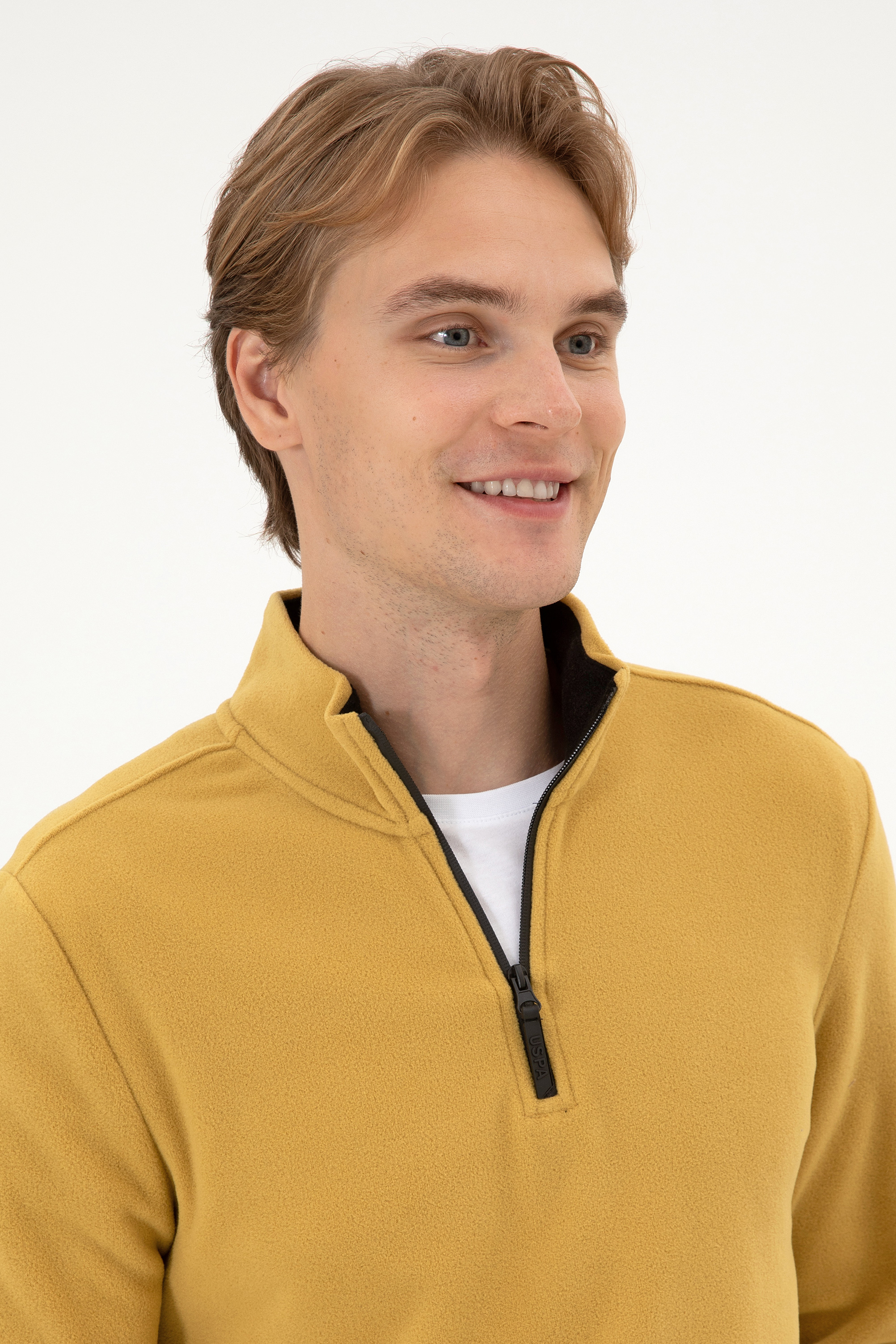 Erkek Regular Fit Hardal Polar Yarım Fermuarlı Basic Sweatshirt - Image 2