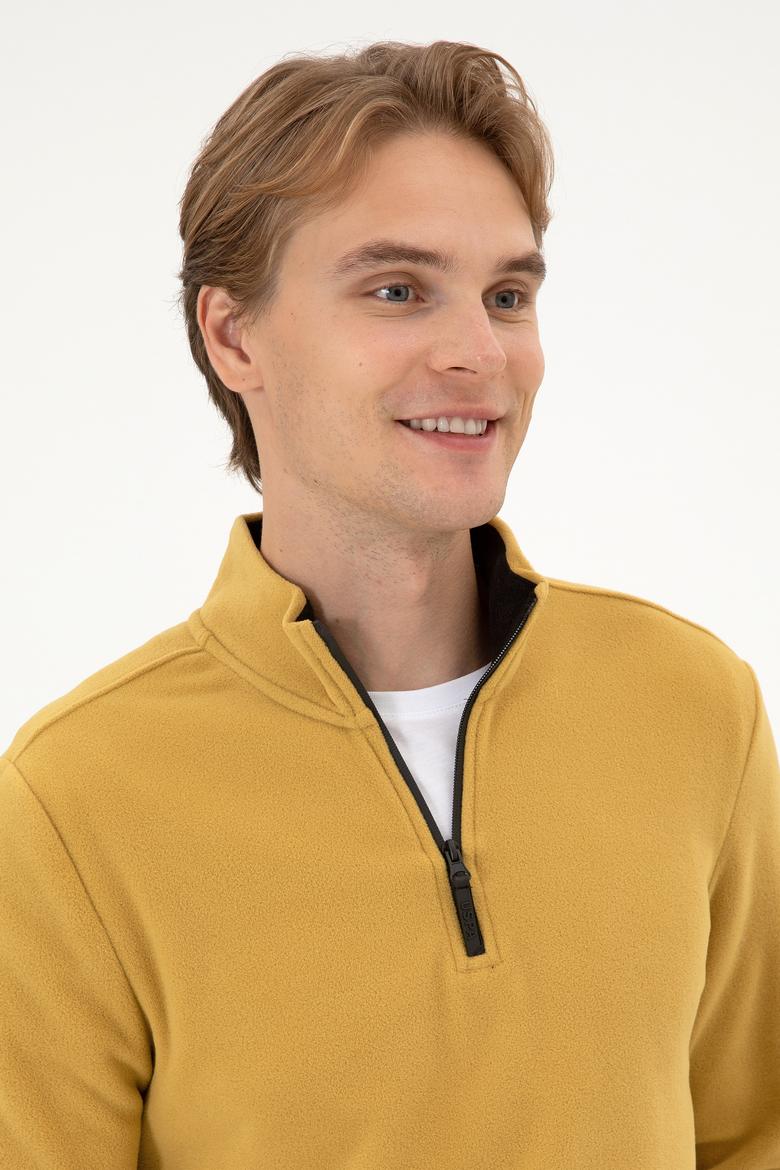 Erkek Regular Fit Hardal Polar Yarım Fermuarlı Basic Sweatshirt - 50313777121