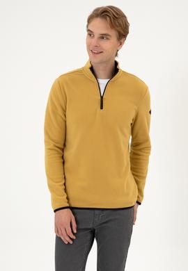 Erkek Regular Fit Hardal Polar Yarım Fermuarlı Basic Sweatshirt - 50313777121
