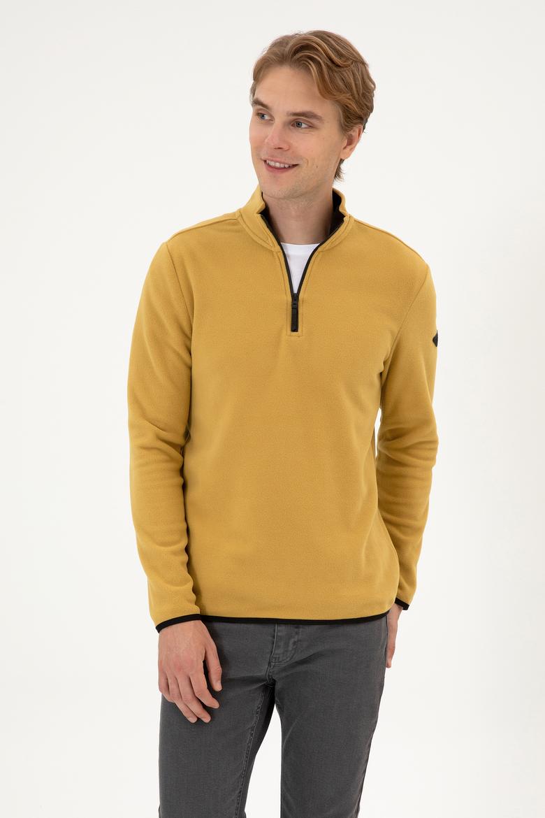 Erkek Regular Fit Hardal Polar Yarım Fermuarlı Basic Sweatshirt - 50313777121