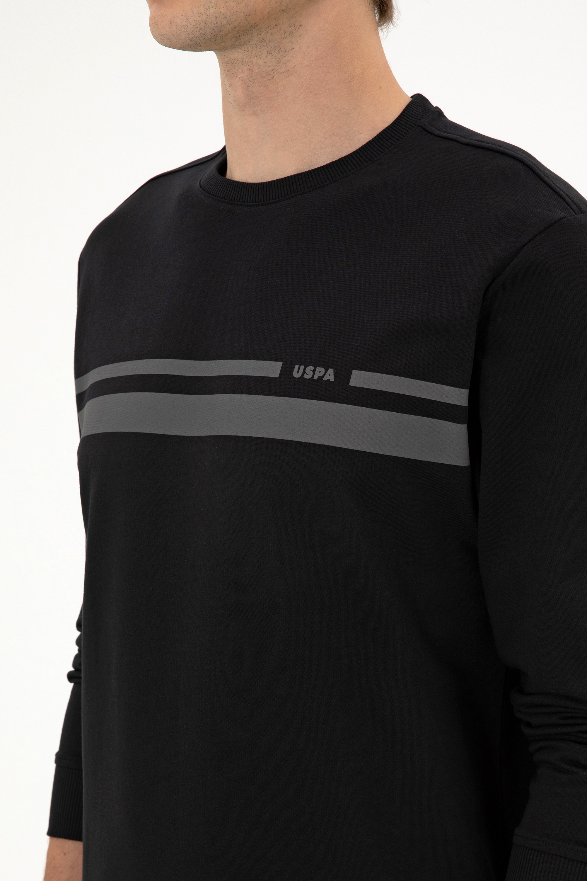 Erkek Regular Fit Bisiklet Yaka Siyah İnce Sweatshirt - Image 7