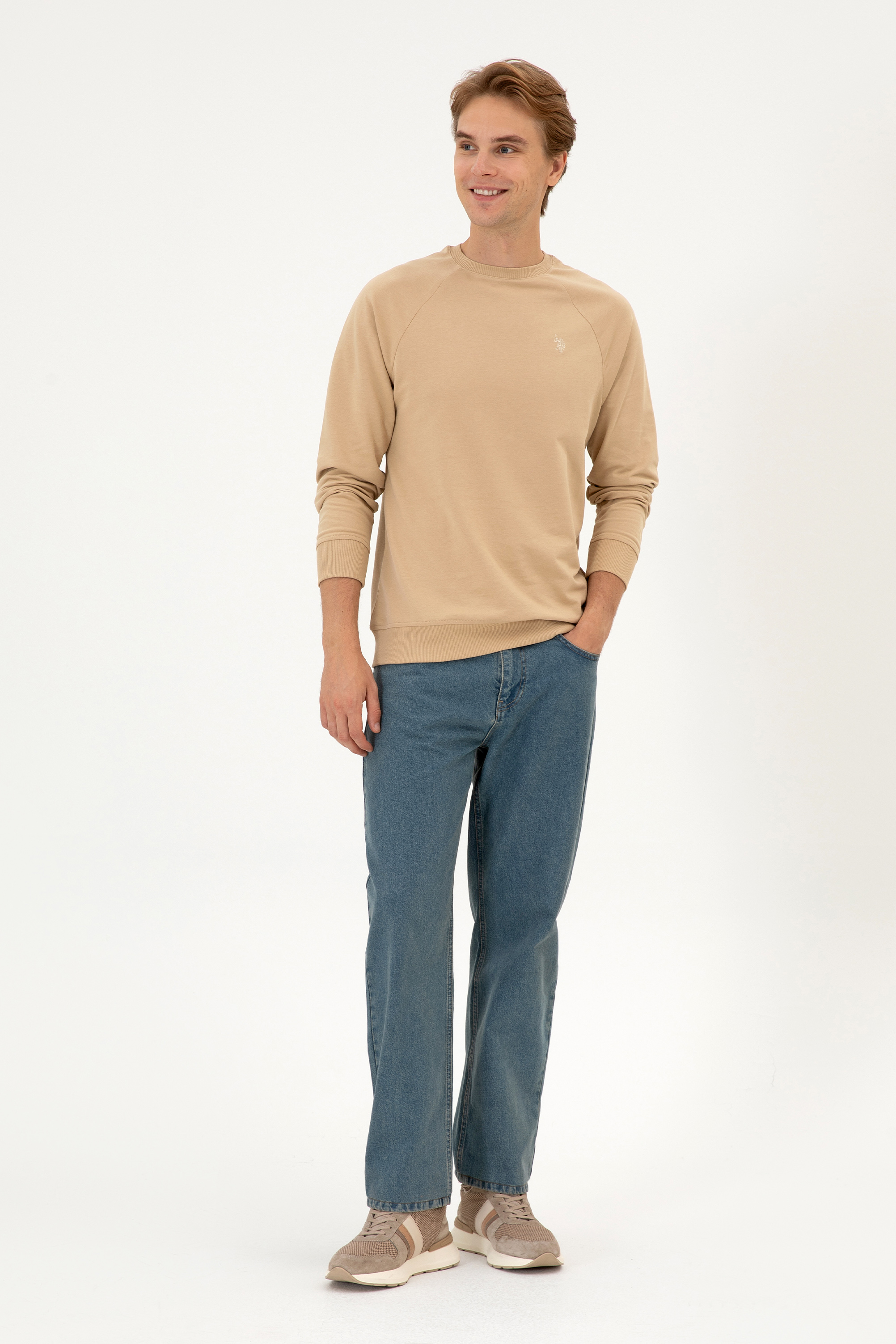Erkek Regular Fit Bisiklet Yaka Kum İnce Basic Sweatshirt - Image 4