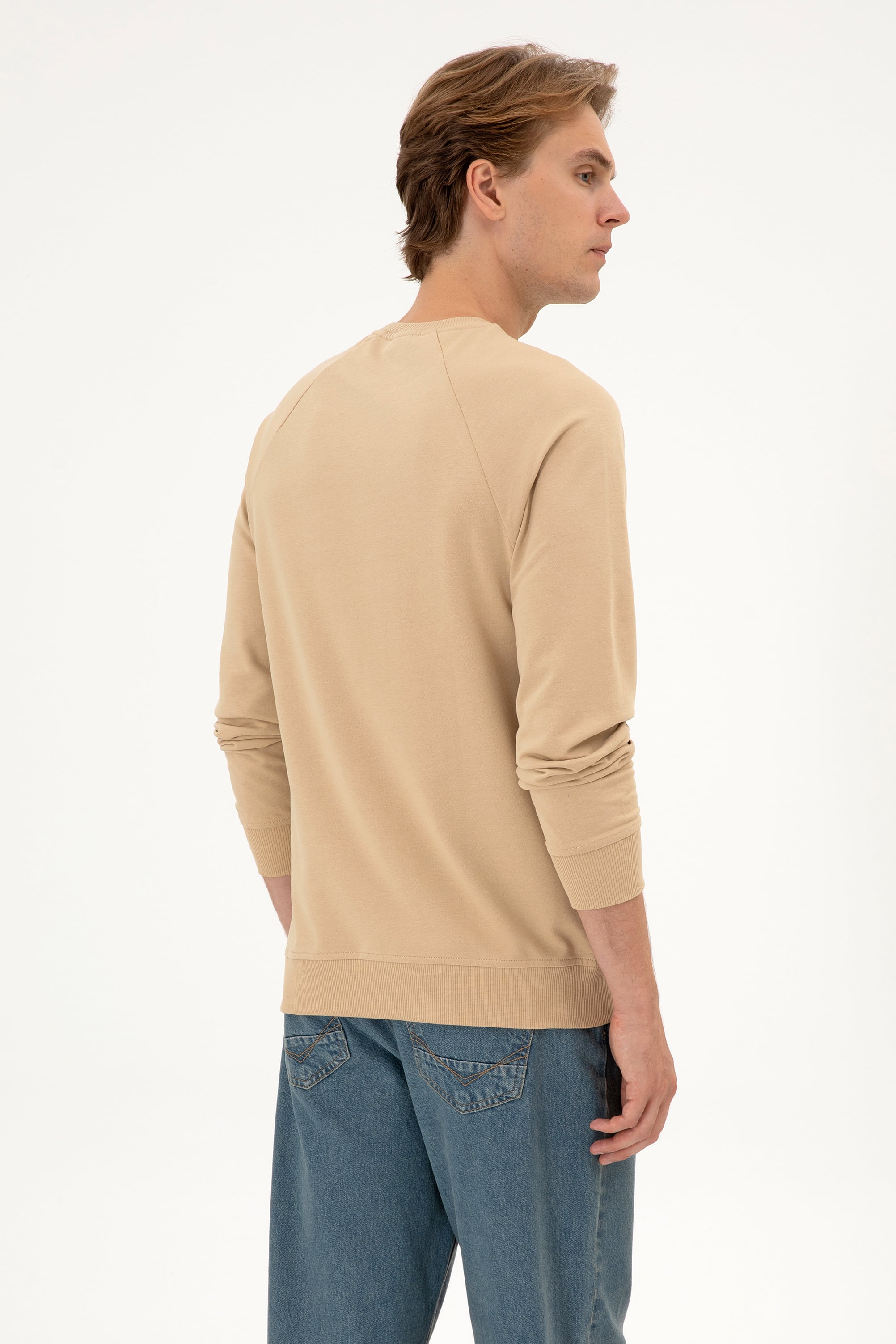 Erkek Regular Fit Bisiklet Yaka Kum İnce Basic Sweatshirt