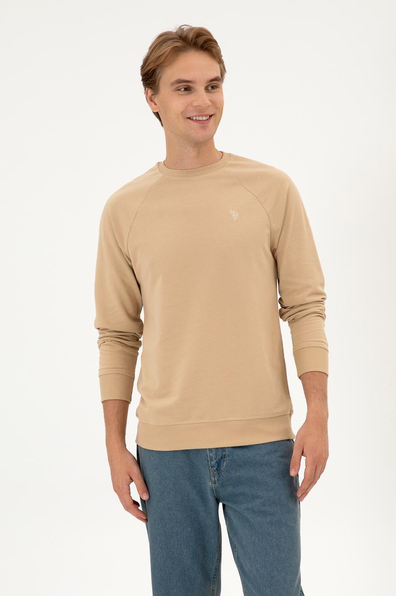 Erkek Regular Fit Bisiklet Yaka Kum İnce Basic Sweatshirt