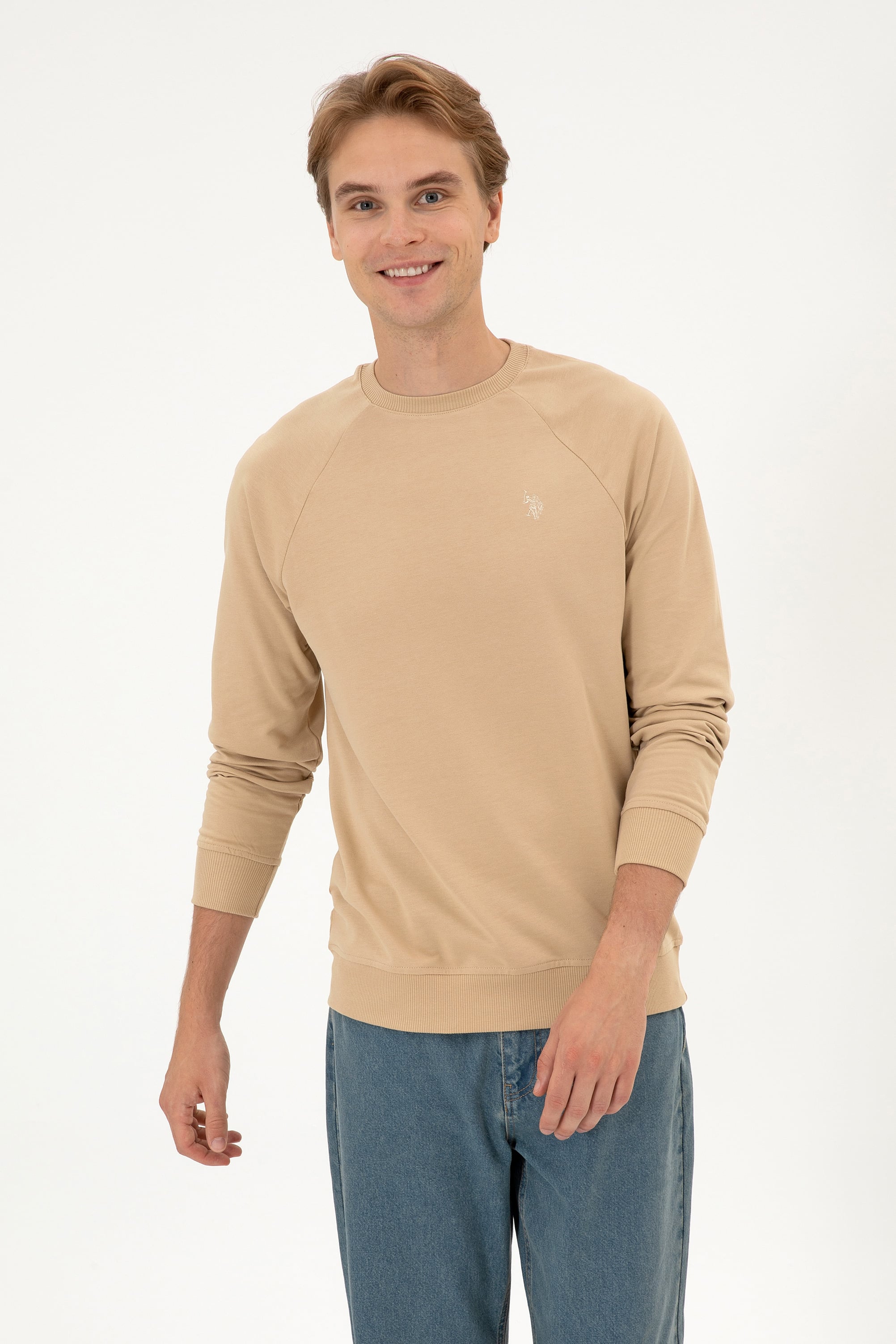 Erkek Regular Fit Bisiklet Yaka Kum İnce Basic Sweatshirt