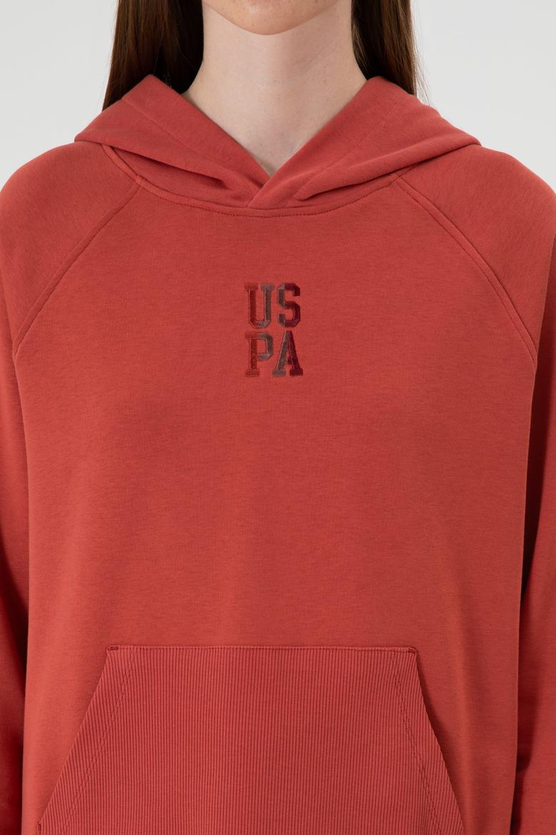 Kadın Kiremit Yırtmaçlı Kapüşonlu Sweatshırt - 50313611030