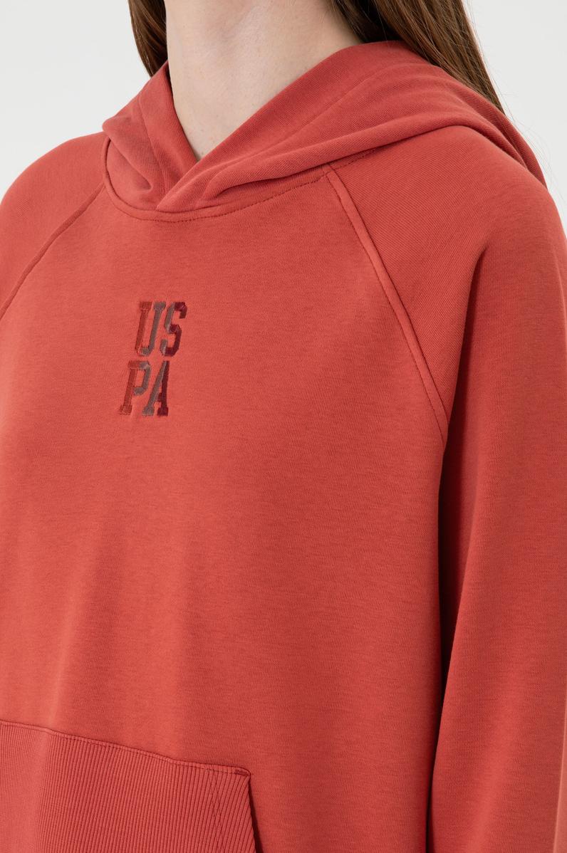 Kadın Kiremit Yırtmaçlı Kapüşonlu Sweatshırt