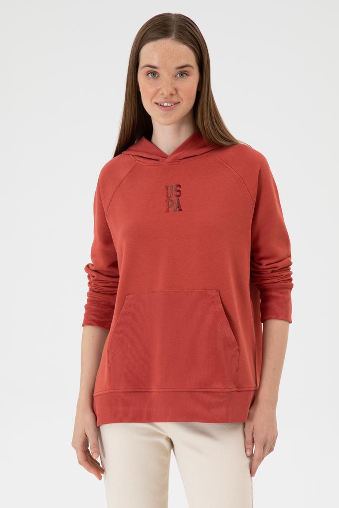 Kadın Kiremit Yırtmaçlı Kapüşonlu Sweatshırt