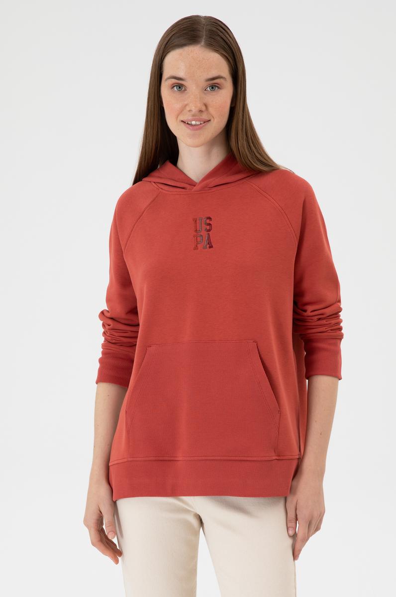 Kadın Kiremit Yırtmaçlı Kapüşonlu Sweatshırt