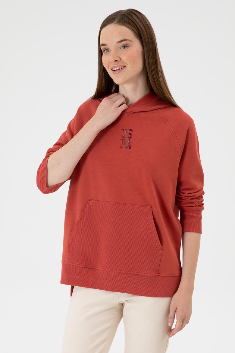 Kadın Kiremit Yırtmaçlı Kapüşonlu Sweatshırt - 50313611030