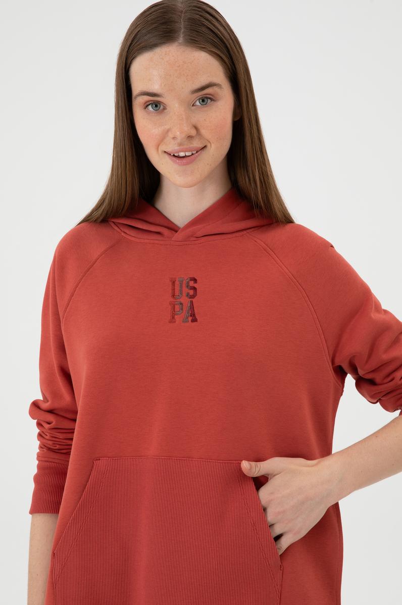 Kadın Kiremit Yırtmaçlı Kapüşonlu Sweatshırt