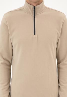 Erkek Regular Fit Koyu Bej Polar Yarım Fermuarlı Basic Sweatshirt - 50313777047