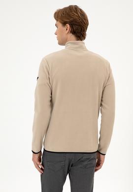 Erkek Regular Fit Koyu Bej Polar Yarım Fermuarlı Basic Sweatshirt - 50313777047