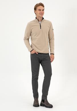 Erkek Regular Fit Koyu Bej Polar Yarım Fermuarlı Basic Sweatshirt - 50313777047