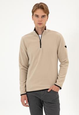 Erkek Regular Fit Koyu Bej Polar Yarım Fermuarlı Basic Sweatshirt - 50313777047