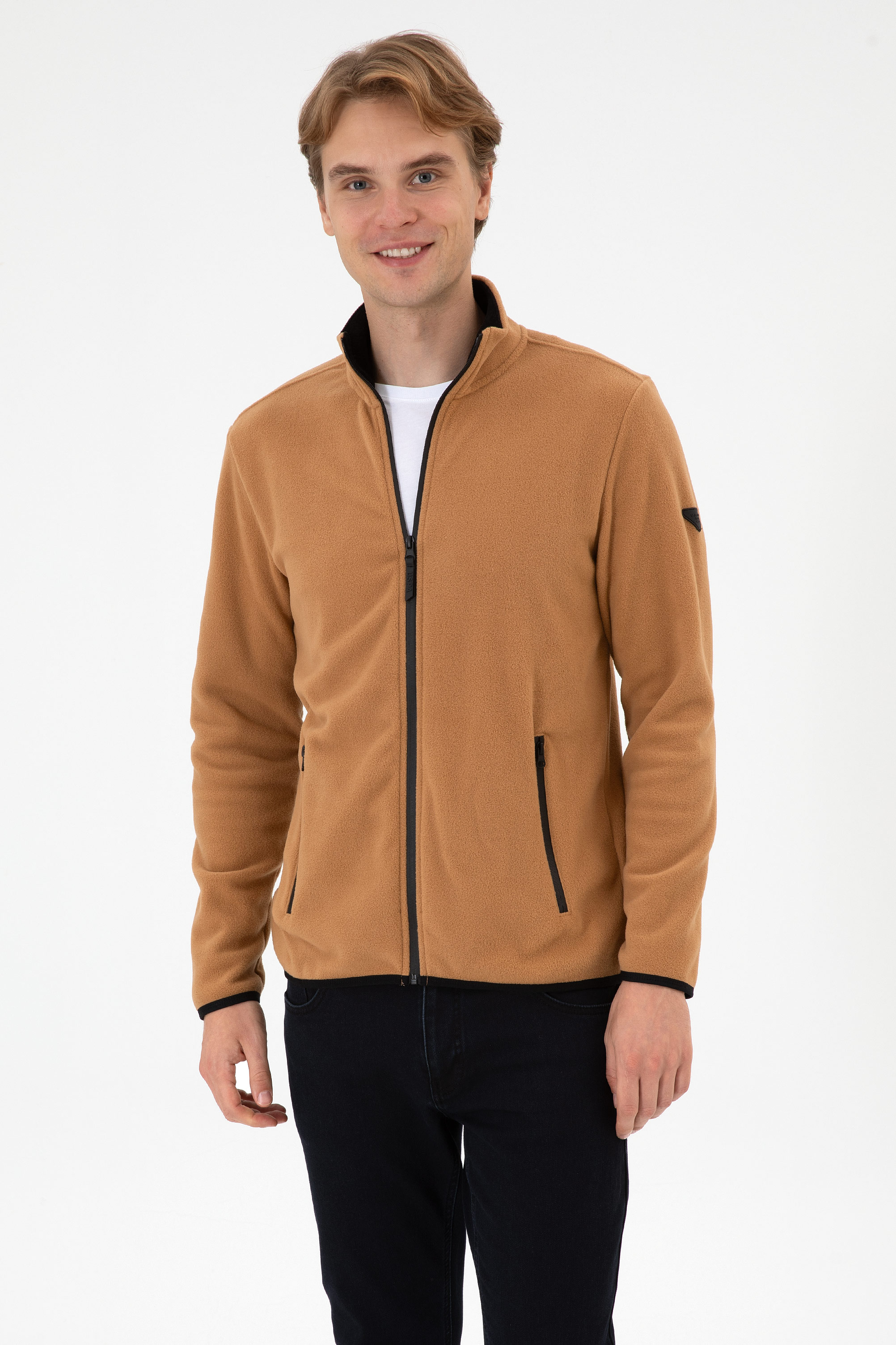Erkek Regular Fit Camel Polar Örme Hırka - Image 1