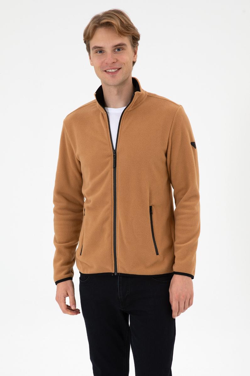 Erkek Regular Fit Camel Polar Örme Hırka