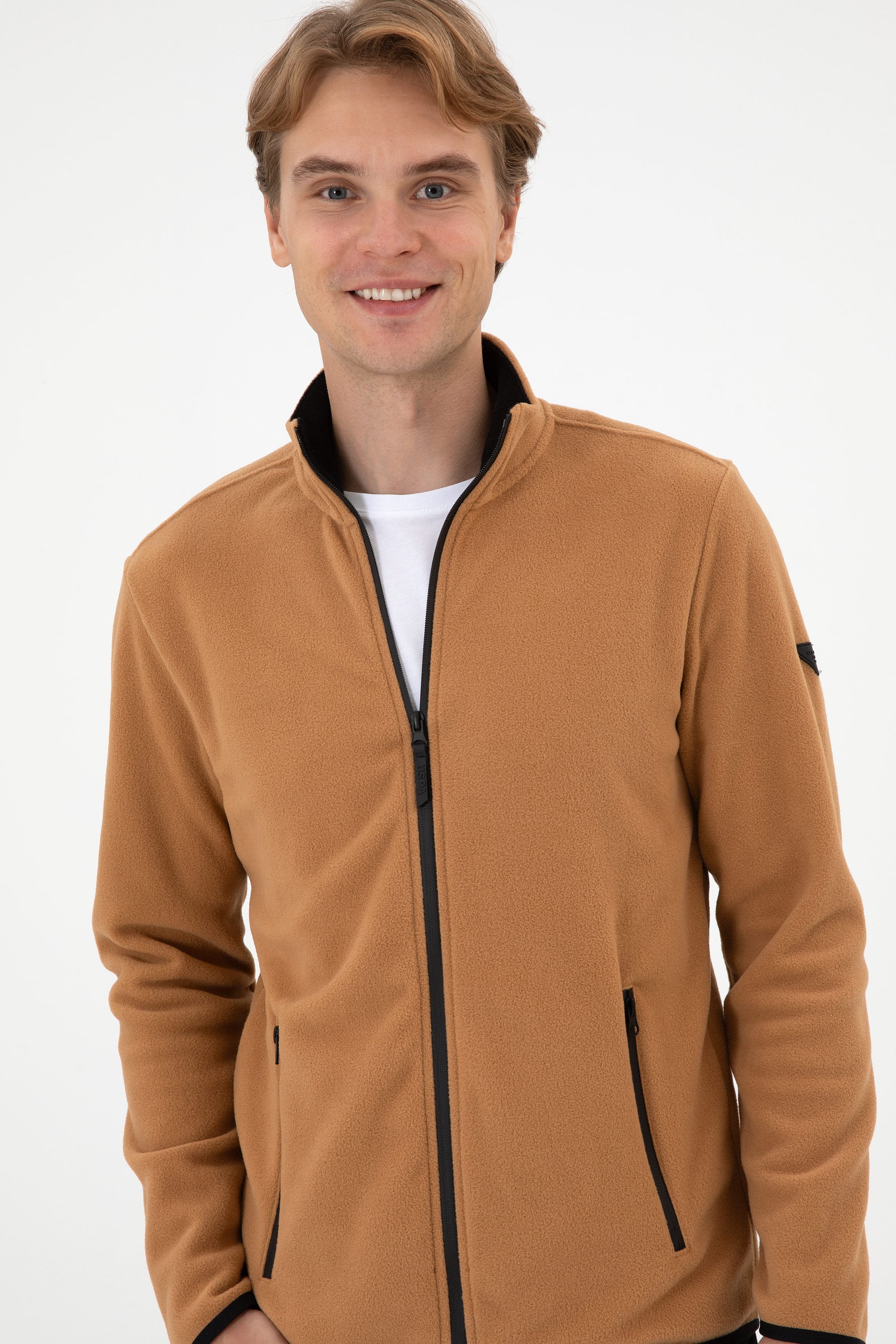 Erkek Regular Fit Camel Polar Örme Hırka
