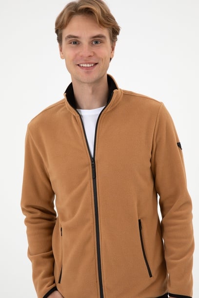 Erkek Regular Fit Camel Polar Örme Hırka