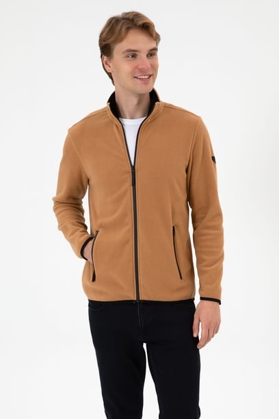 Erkek Regular Fit Camel Polar Örme Hırka