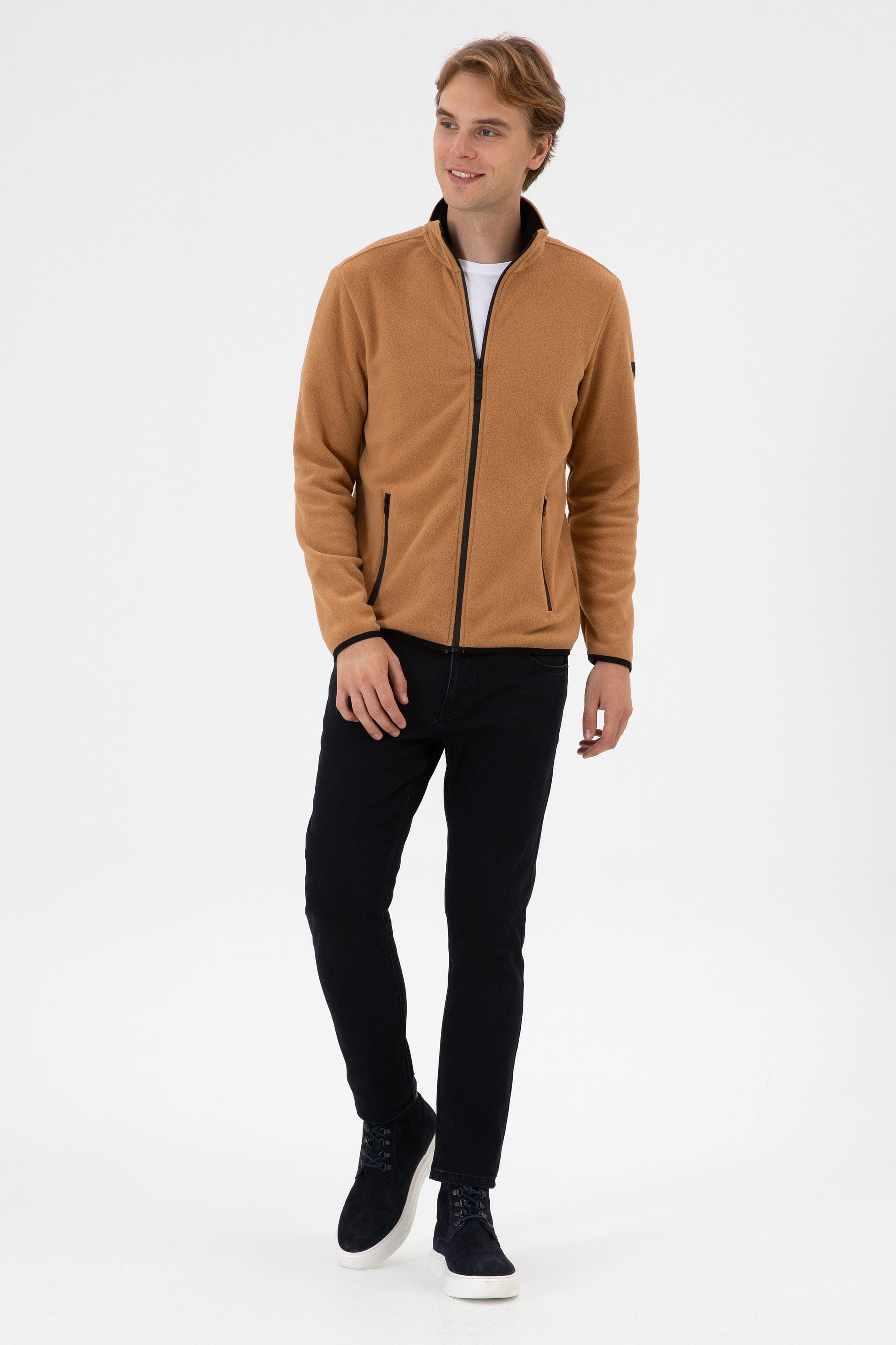 Erkek Regular Fit Camel Polar Örme Hırka