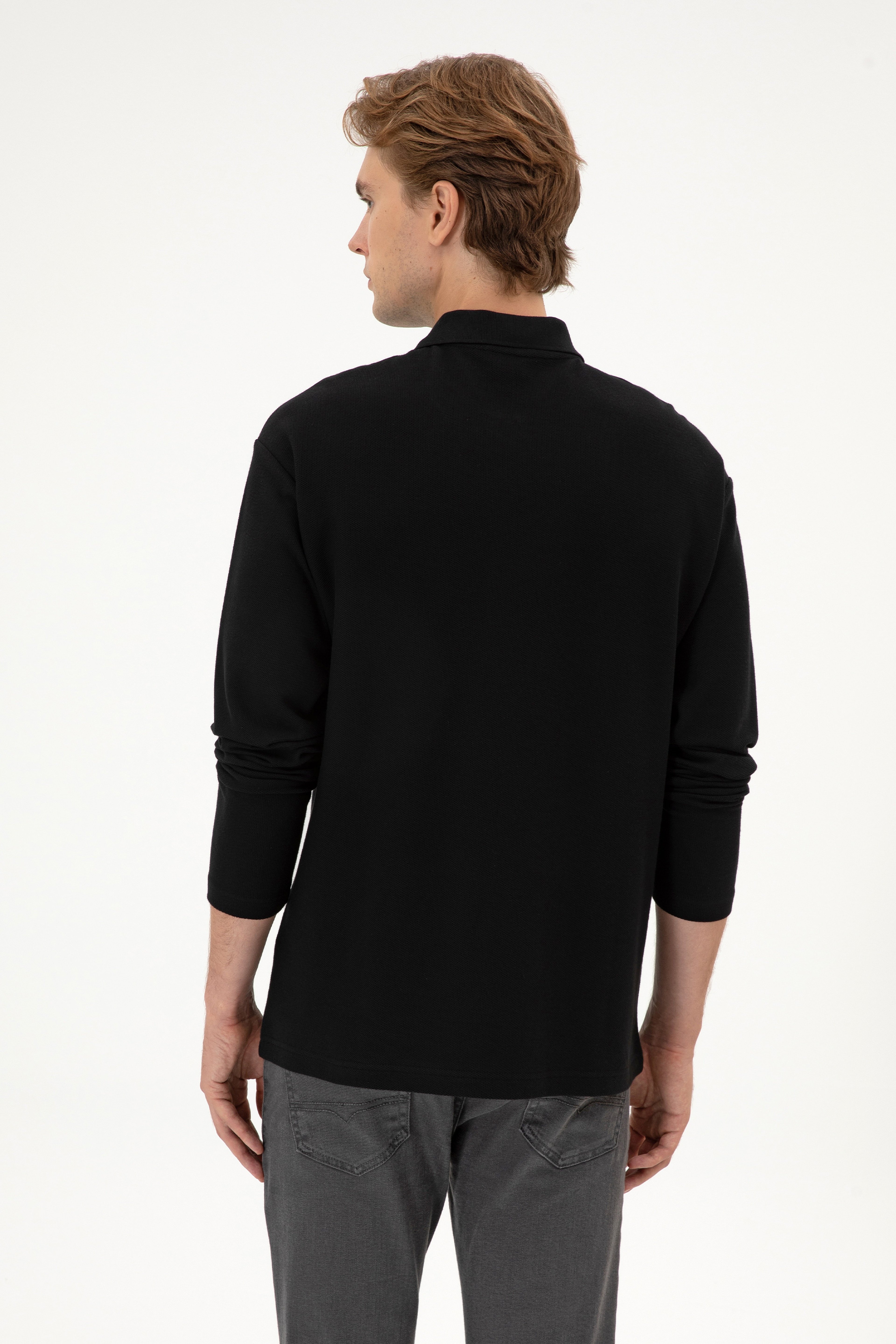Erkek Comfort Fit Yarım Fermuarlı Siyah Sweatshirt