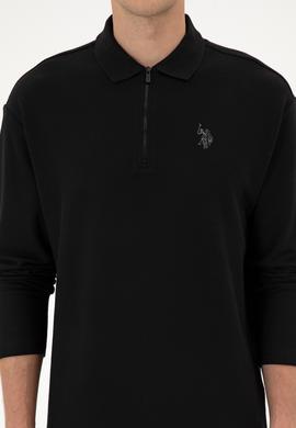 Erkek Comfort Fit Yarım Fermuarlı Siyah Sweatshirt - 50313754011