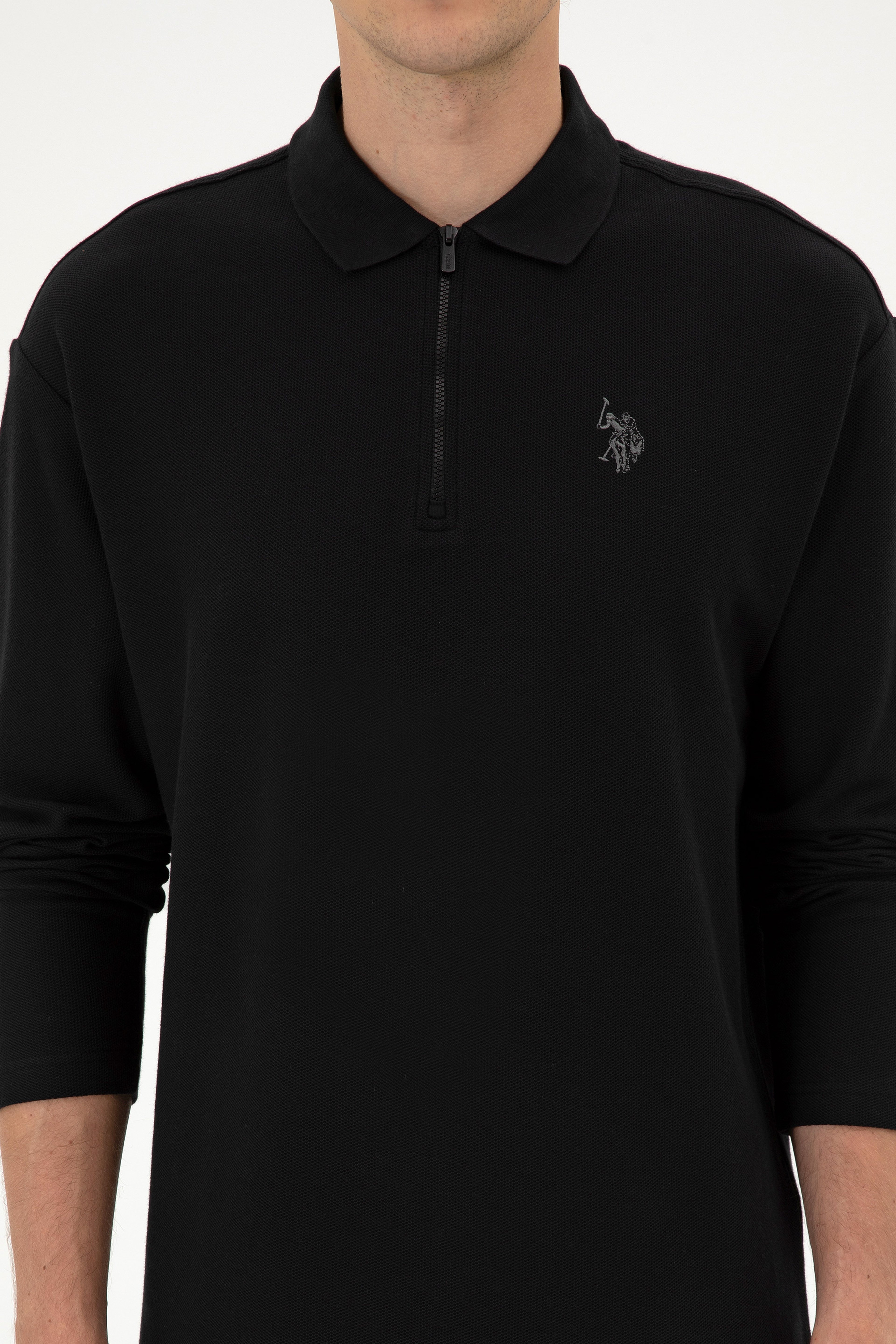 Erkek Comfort Fit Yarım Fermuarlı Siyah Sweatshirt - Image 6