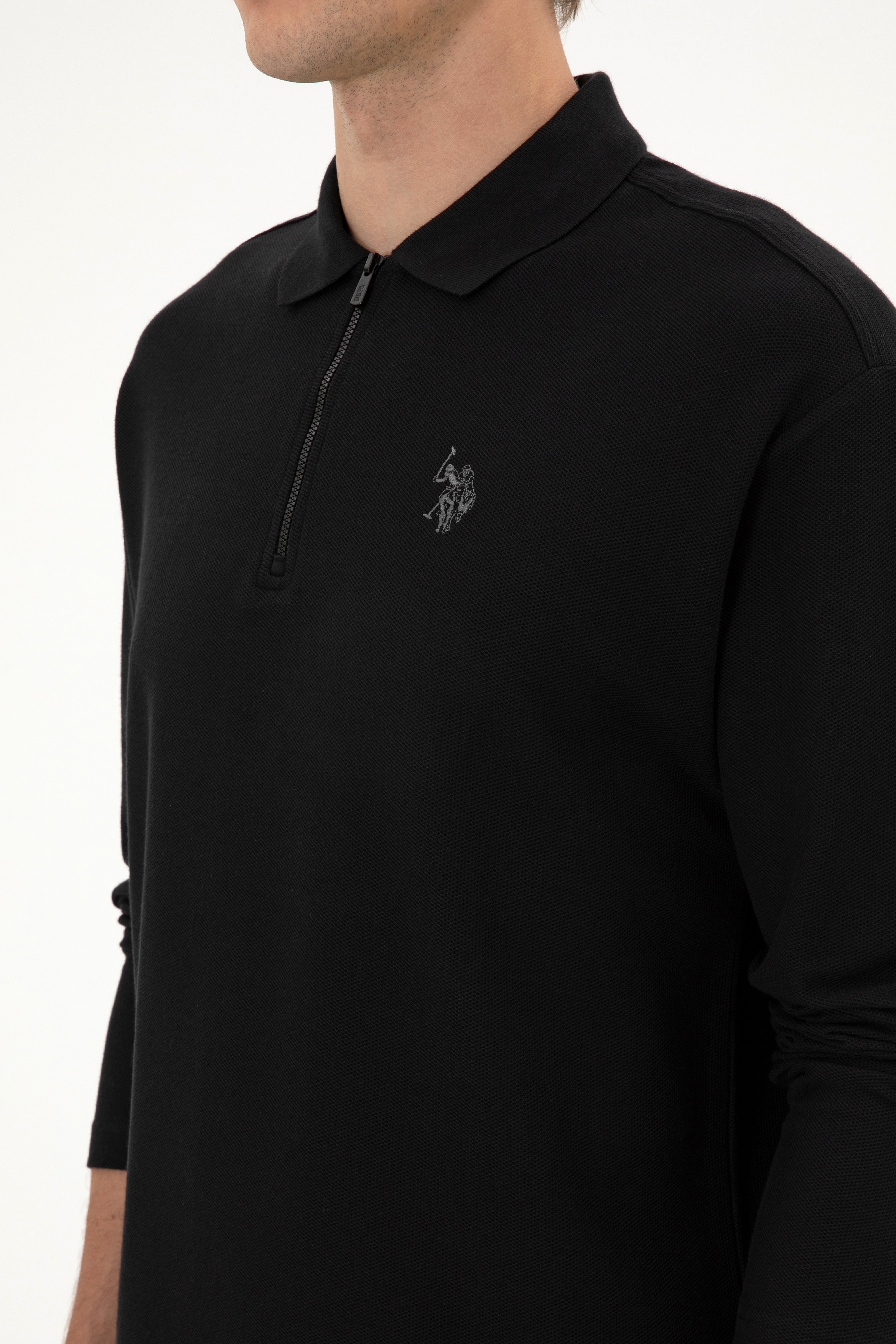 Erkek Comfort Fit Yarım Fermuarlı Siyah Sweatshirt - Image 7