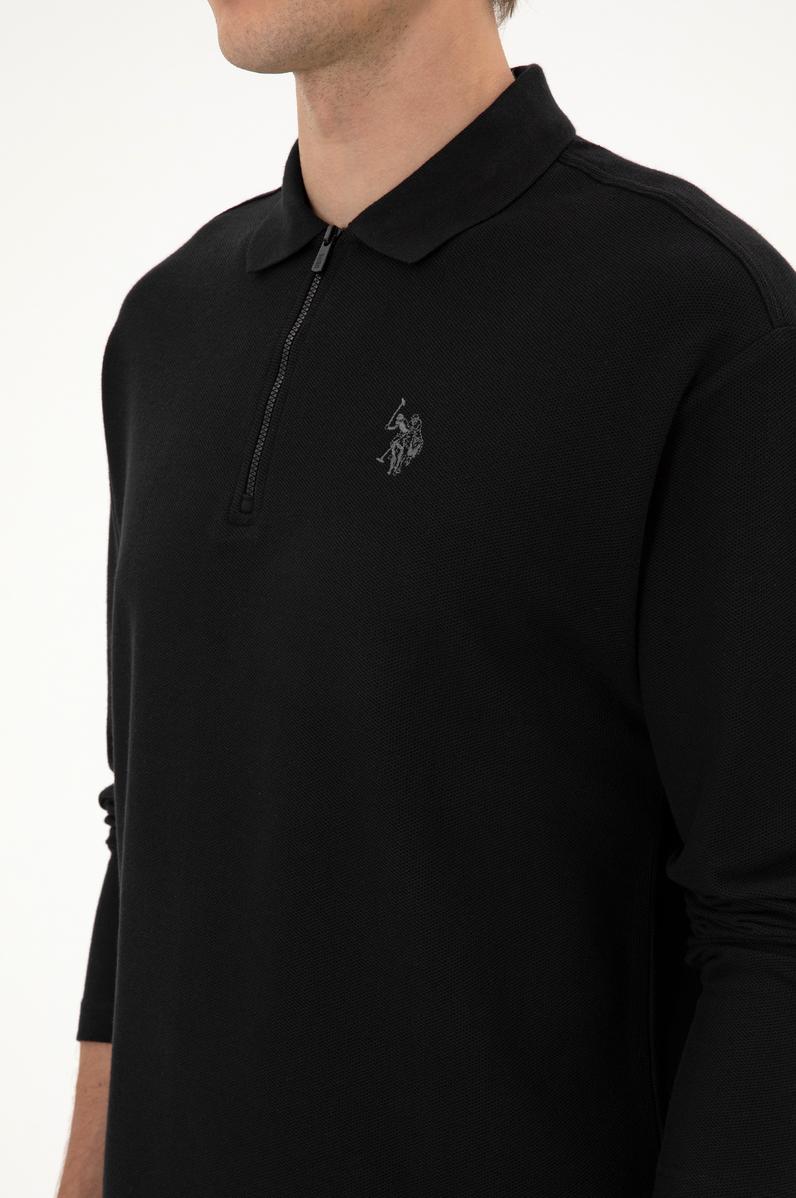 Erkek Comfort Fit Yarım Fermuarlı Siyah Sweatshirt