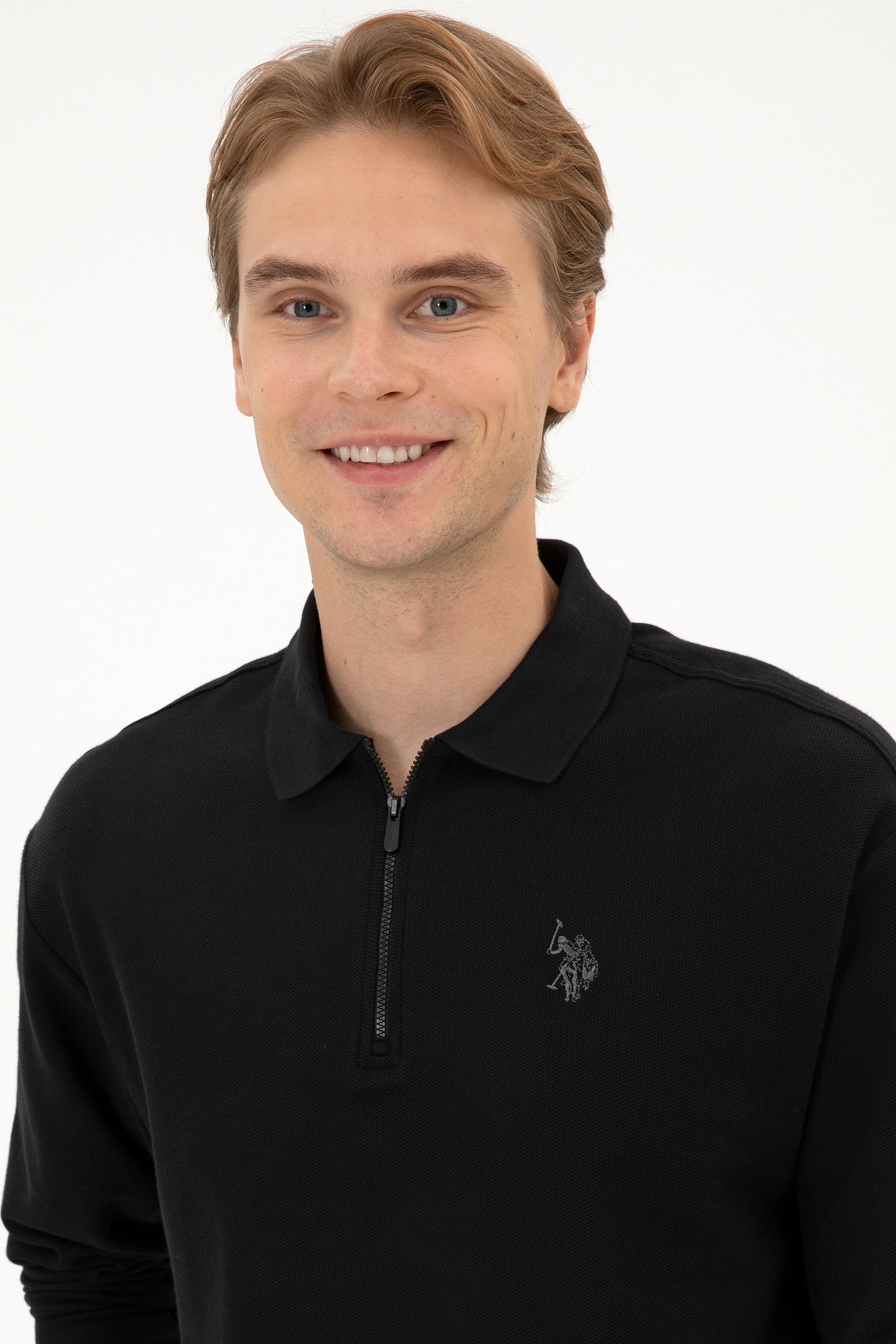 Erkek Comfort Fit Yarım Fermuarlı Siyah Sweatshirt