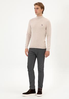 Erkek Slim Fit Boğazlı Taş Melanj Basic Kazak - 50313712032