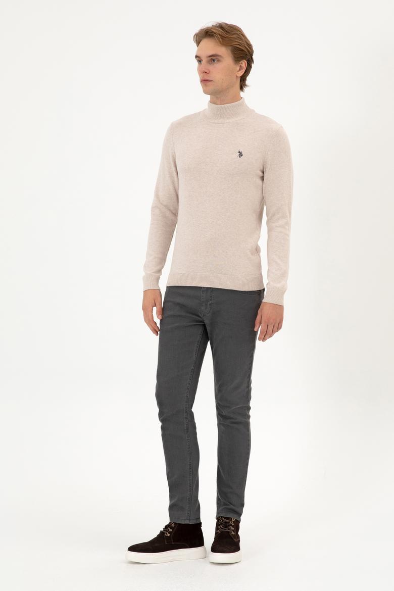 Erkek Slim Fit Boğazlı Taş Melanj Basic Kazak - 50313712032