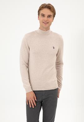 Erkek Slim Fit Boğazlı Taş Melanj Basic Kazak - 50313712032