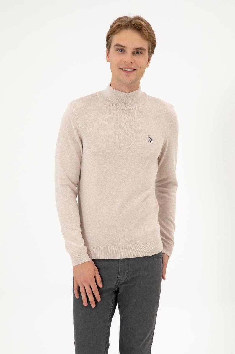 Erkek Slim Fit Boğazlı Taş Melanj Basic Kazak