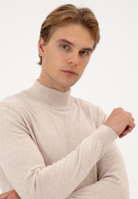 Erkek Slim Fit Boğazlı Taş Melanj Basic Kazak - 50313712032