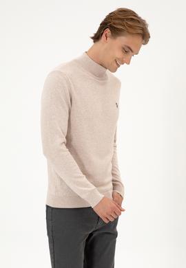 Erkek Slim Fit Boğazlı Taş Melanj Basic Kazak - 50313712032