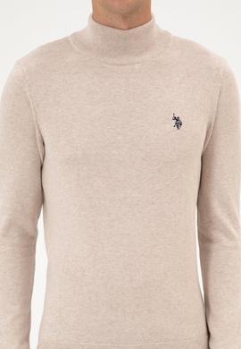 Erkek Slim Fit Boğazlı Taş Melanj Basic Kazak - 50313712032